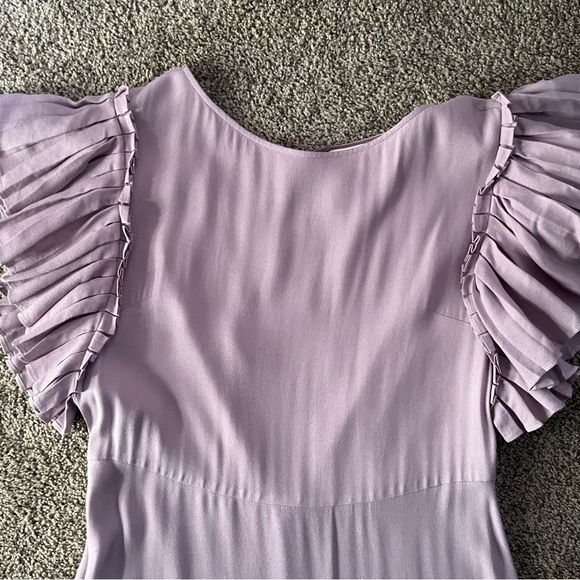 NEW KATE SPADE New York Iced Grape Purple Pleated Ruffle Trim Crepe Midi Dress 8 - Picture 4 of 7